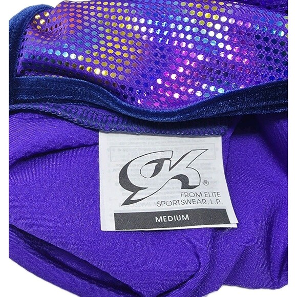 GK Elite VTG Purple Pixelated Swirl Camisole Leotard Velvet Trim Size AM Adult M - Picture 11 of 16